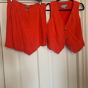 Draper James Red Pinstriped High Waist Shorts and Vest Set